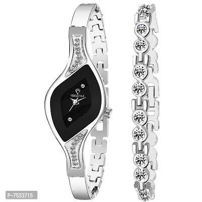 Versatile Analogue Black Dial Women's Watch (Black Dial Silver Colored Strap)-thumb0
