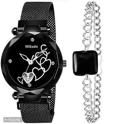 Black Charm Analog Watch with Charming Bracelet Gift Set for Girls  Women