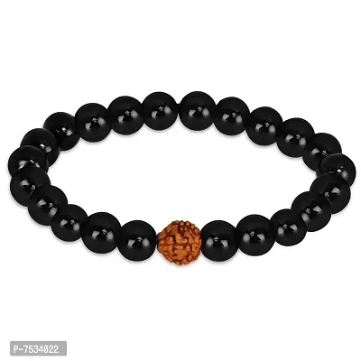 Mikado Latest Rudraksha And Black Crystal Bead Bracelet For Men-thumb0