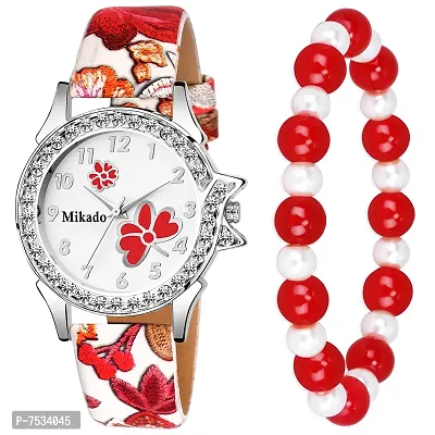 Mikado Princess Red Tatiana Western Stylish Analog Watch with Western Multicolor Crystal Glass Bead Bracelet for Women Analog Watch - for Women