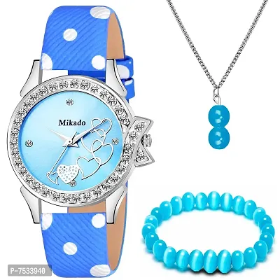 Mikado Lovely Blue Writs Watch with Beads Bracelet and Pendant Combo Set.-thumb0