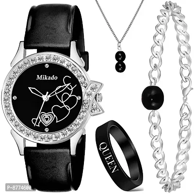 Classic Silicone Analog Watches with Bracelet, Pendant and Ring for Women