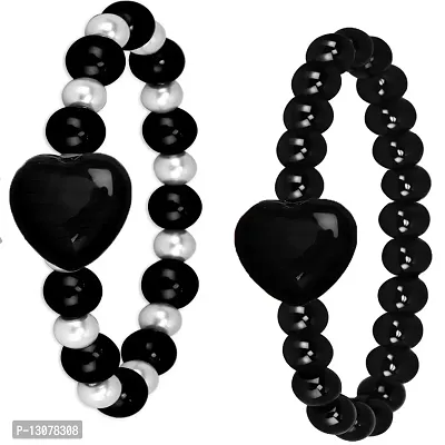 Black Heart Design Beautiful Bead Bracelet Set for Girls And Women-thumb0