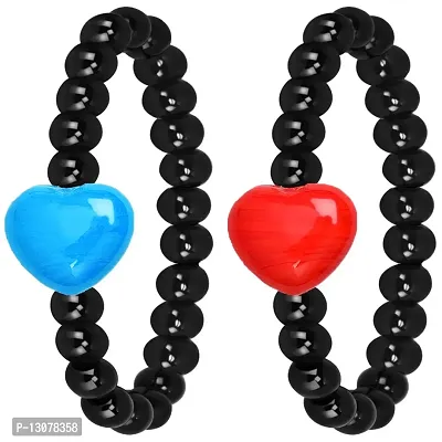 Red  Black Valentine Love Heart Design Beautiful Bead Bracelet Set for Women And Girls