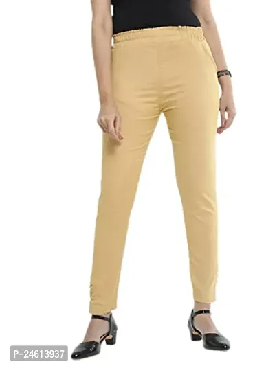 Elegant Beige Cotton Solid Trousers For Women-thumb0
