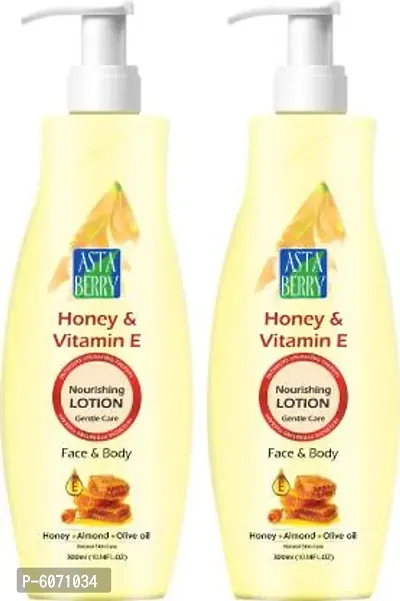 Astaberry Honey and Vitamin E Body Lotion, Pack of 2, 300ml (2 x 300ml) - Intensive Hydrating Therapy, Goodness of Honey, Almond and Olive Oil