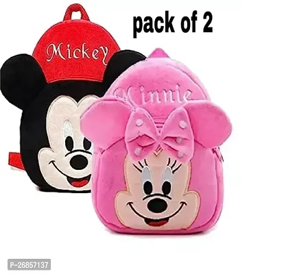 Stylish Multicoloured Mickey And Minnie Mouse School Bags For Kids Pack Of 2-thumb0