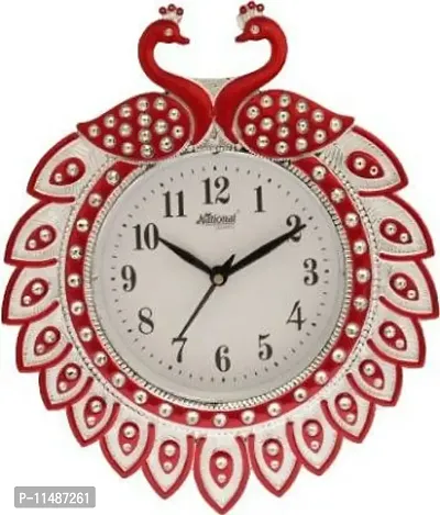National Kitchenware Peacock Birds Theme || Wall Clock for Home || Living Room || Office Fancy (Red)-thumb0