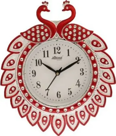 National Kitchenware Peacock Birds Theme || Wall Clock for Home || Living Room || Office Fancy (Red)