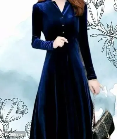 Stylish Navy Blue Cotton Solid Dresses For Women-thumb0