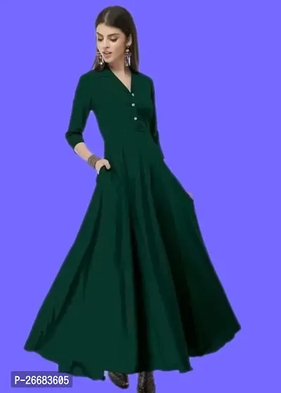 Stylish Green Cotton Solid Dresses For Women