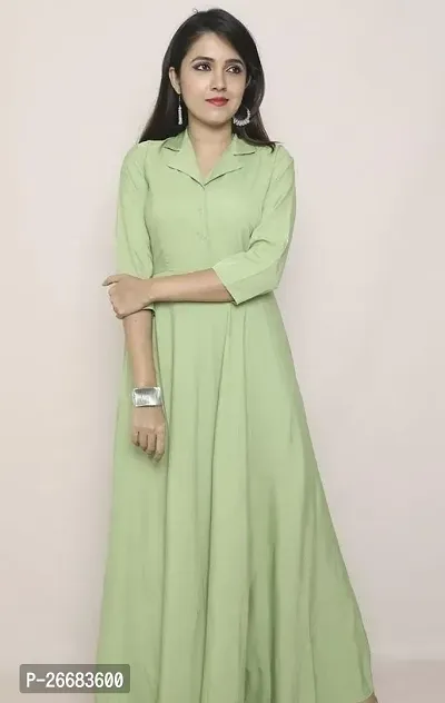 Stylish Green Cotton Solid Dresses For Women