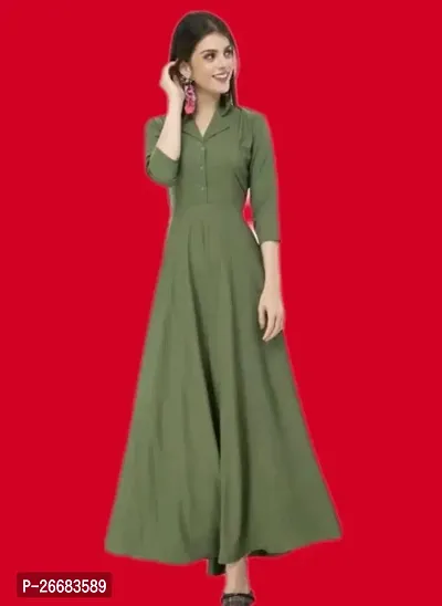 Stylish Green Cotton Solid Dresses For Women