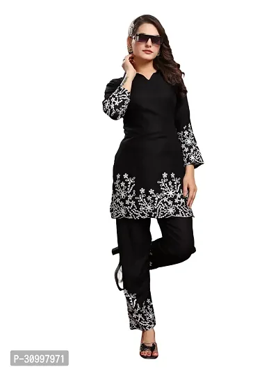 Attractive Beautiful Embroidered Black Cotton Kurta Set (Top and Bottom Set) For Girls or Womens | Women Embroidered Set | Women Embroidered Palazzo Set | Women Shirt Set | Women Cord Set | Womens Co-thumb0