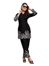 Attractive Beautiful Embroidered Black Cotton Kurta Set (Top and Bottom Set) For Girls or Womens | Women Embroidered Set | Women Embroidered Palazzo Set | Women Shirt Set | Women Cord Set | Womens Co-thumb1