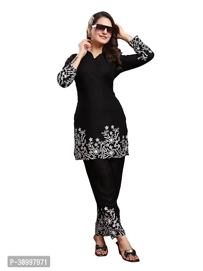 Attractive Beautiful Embroidered Black Cotton Kurta Set (Top and Bottom Set) For Girls or Womens | Women Embroidered Set | Women Embroidered Palazzo Set | Women Shirt Set | Women Cord Set | Womens Co-thumb2