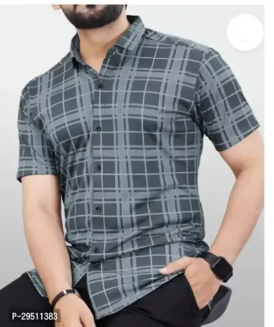 Reliable Grey Cotton Striped Short Sleeves Casual Shirts For Men-thumb0