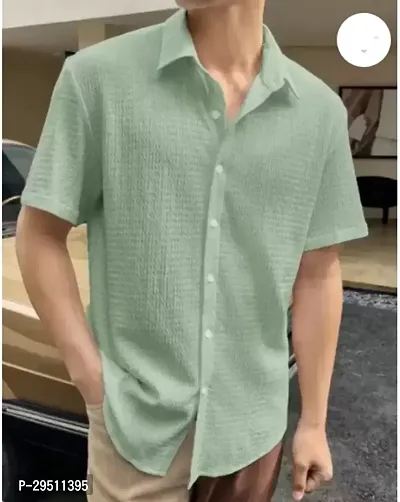 Reliable Green Cotton Solid Short Sleeves Casual Shirts For Men-thumb0