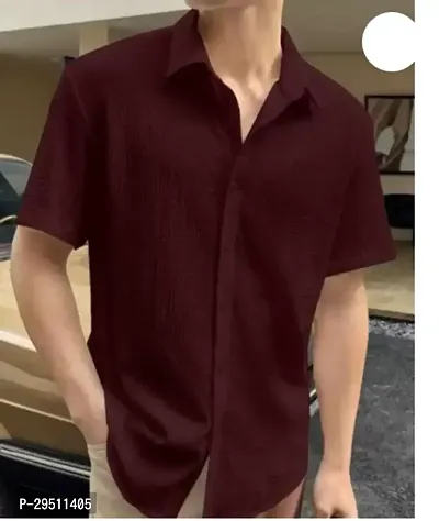 Reliable Maroon Cotton Solid Short Sleeves Casual Shirts For Men