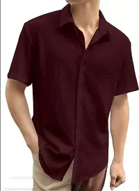 Reliable Maroon Polyester  Short Sleeves Casual Shirts For Men-thumb2