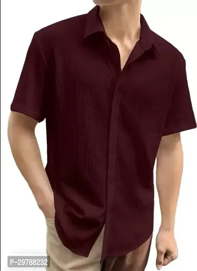 Reliable Maroon Polyester  Short Sleeves Casual Shirts For Men-thumb3