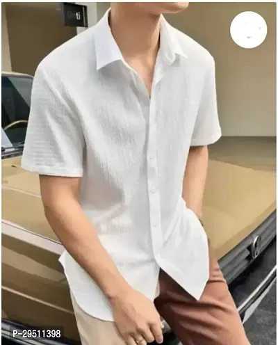 Reliable White Cotton Solid Short Sleeves Casual Shirts For Men-thumb0