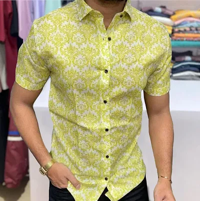 Cotton Printed Short Sleeves Party Shirt