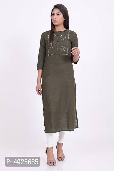 Women's Beautiful Green Casual Wear Cotton Blend Kurta-thumb0