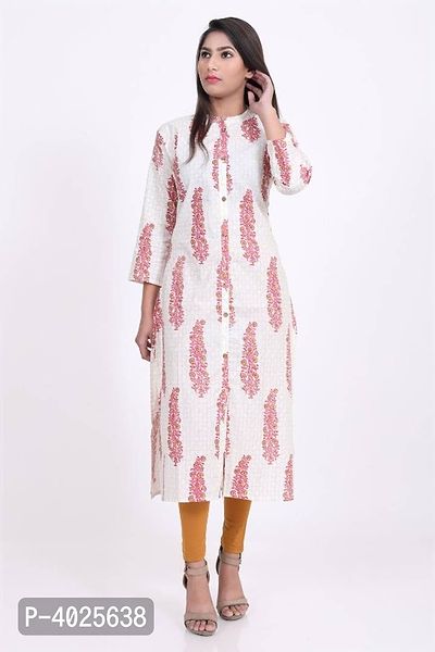 Women's Beautiful White Printed Casual Wear Cotton Blend Kurta