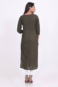 Women's Beautiful Green Casual Wear Cotton Blend Kurta-thumb1