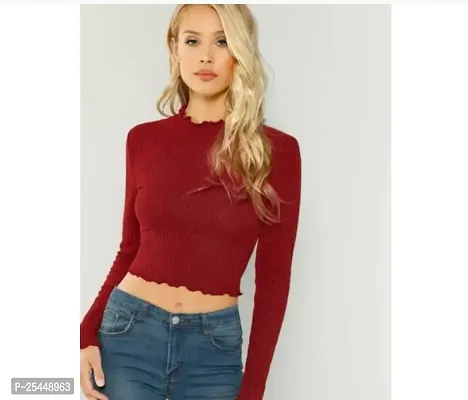 Elegant Maroon Lycra Solid Top For Women