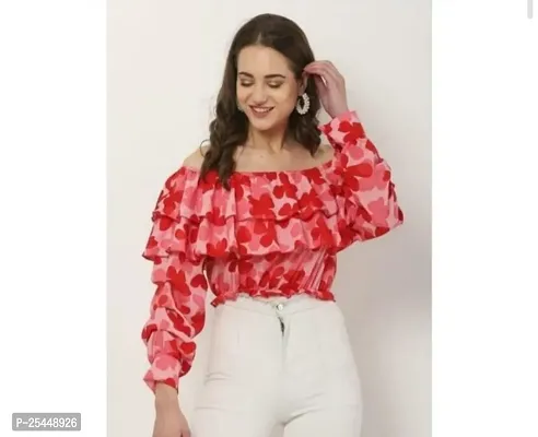 Elegant Pink Crepe Printed Top For Women-thumb0