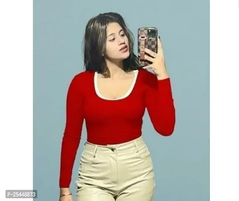 Elegant Red  Cotton Blend Solid Top For Women-thumb0