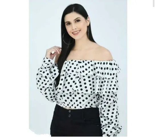 Rey Retails Casual Regular Sleeves Polka Print Women White, Black Top