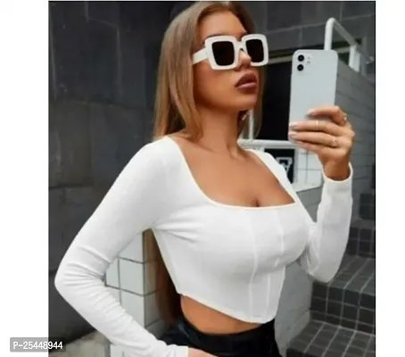 Elegant White Lycra Solid Top For Women-thumb0