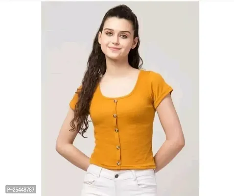 Elegant Yellow Lycra Solid Top For Women-thumb0