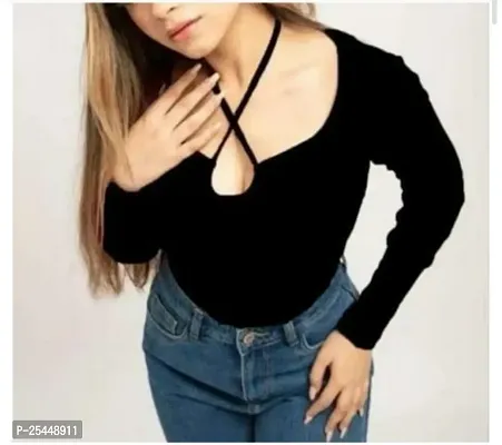 Elegant Black Lycra Solid Top For Women-thumb0