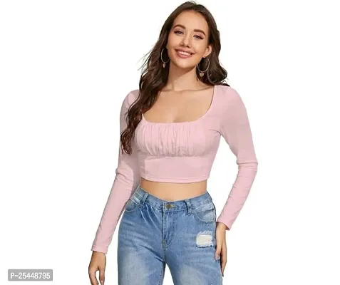 Elegant Pink Cotton Blend Solid Top For Women-thumb0