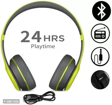 low Price Wireless Headphones with Microphone, Stereo FM Memory Card Bluetooth Headset  (Green, On the Ear)-thumb0