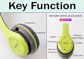 low Price Wireless Headphones with Microphone, Stereo FM Memory Card Bluetooth Headset  (Green, On the Ear)-thumb1