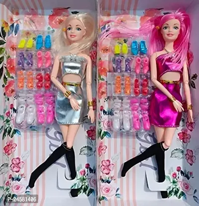 Make up Doll Girl Flexible Stylish and Beautiful Doll with Shoes (Multicolor) | Hanger | Shoe Pair , Accessories | Doll Toy for Kids Girls and Boys Dolls (Shoe Doll Pack of 2)