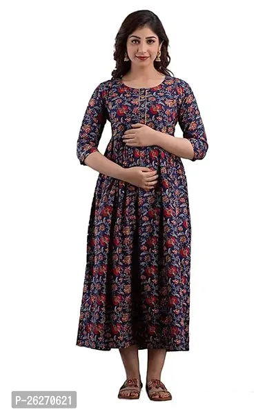 Womens Cotton Anarkali Maternity Printed Baby Feeding Kurta-thumb0