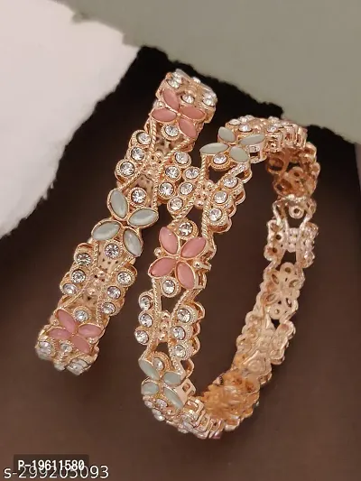 Elegant Pink Alloy American Diamond Bangles For Women