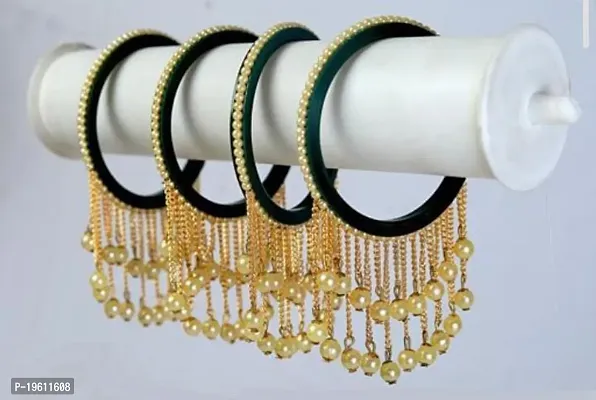 Elegant Green Brass American Diamond Bangles For Women
