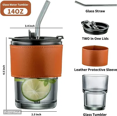 Tea And Cold Coffee Glass Sipper Tumbler With Lid And Straw Brown, 400 Ml