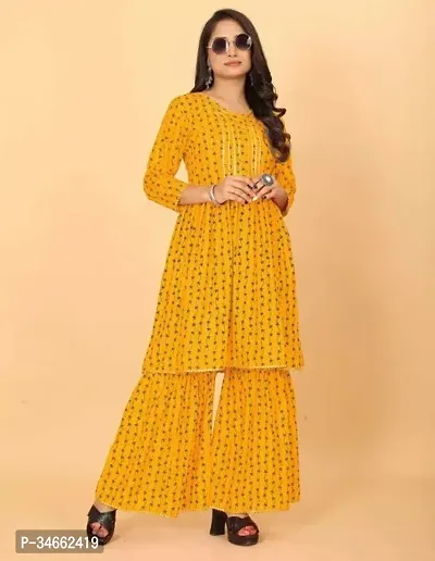 Stylish Cotton Printed Sharara And Flared Kurta Set-thumb0