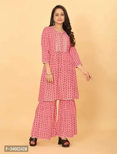 Stylish Cotton Printed Sharara And Flared Kurta Set-thumb0