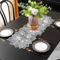 DPA Collection PVC Waterproof Soft  Cutwork Leaf Design Moulding Runner For Dining Table/Center Table - Silver-thumb2