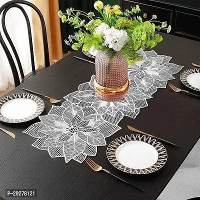 DPA Collection PVC Waterproof Soft  Cutwork Leaf Design Moulding Runner For Dining Table/Center Table - Silver-thumb3