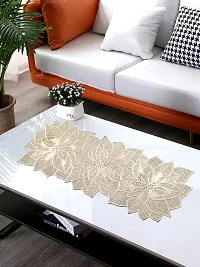 DPA Collection PVC Waterproof Soft  Cutwork Leaf Design Moulding Runner For Dining Table/Center Table Size(91x33)CM - Gold-thumb3